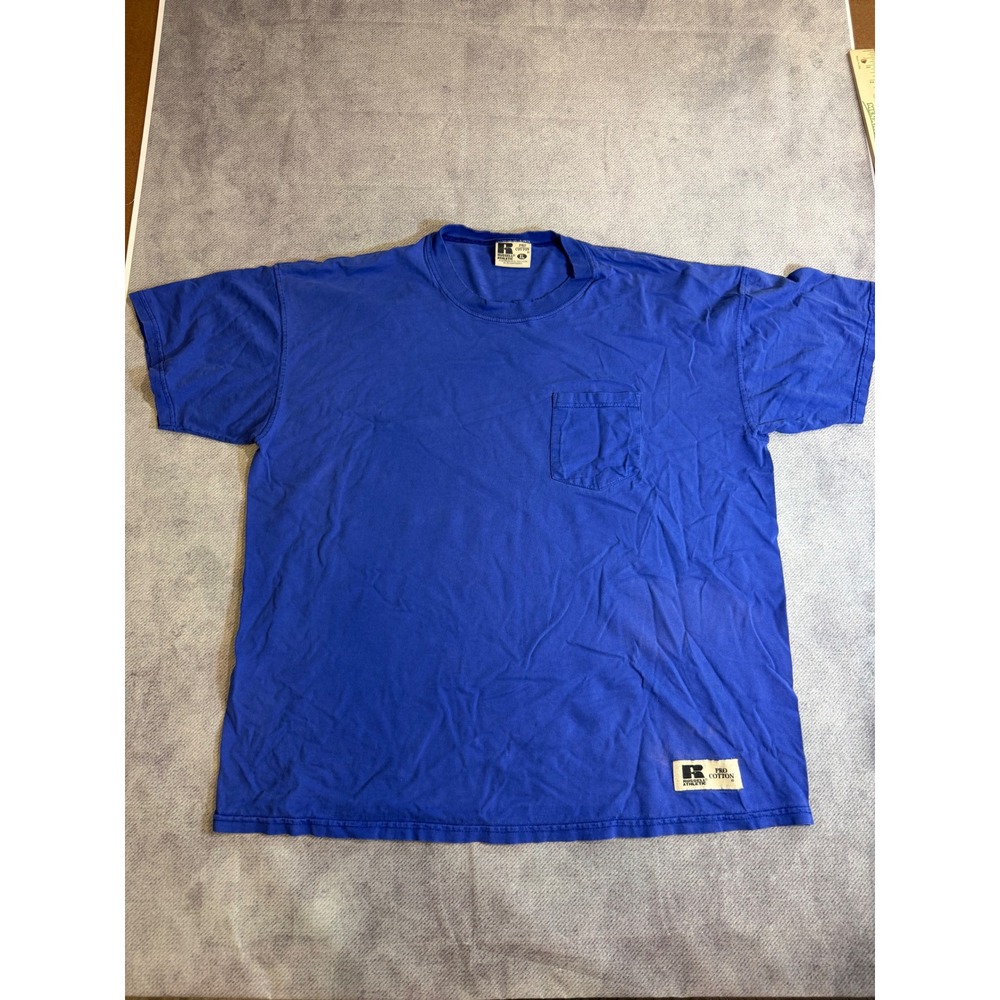 Vintage Russell Athletic Pro Cotton Pocket T-Shirt Mens XL Blue Heavyweight Tee